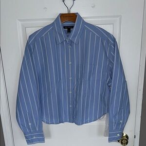 Banana Republic Blue Striped Boxy Crop Button Down Shirt